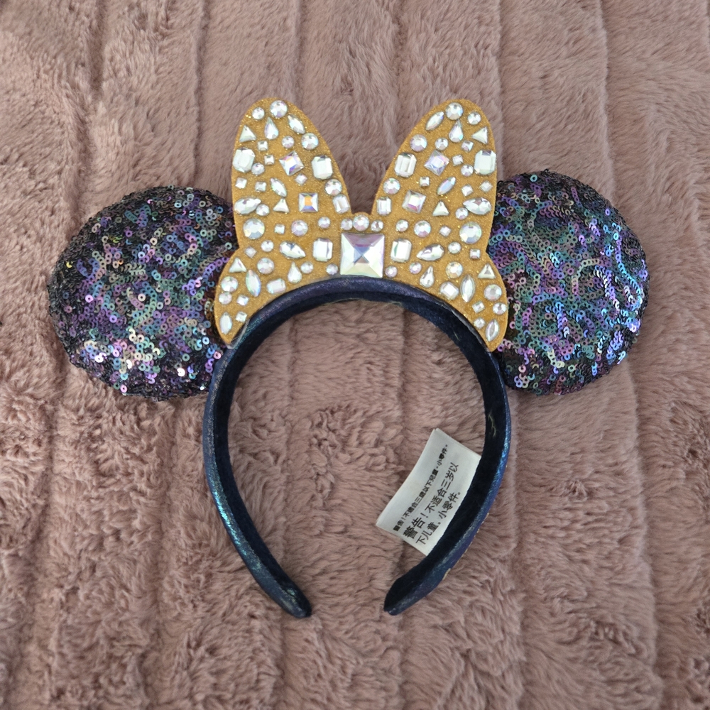Sequin Mouse Ears Headband with Jewled Gold Bow